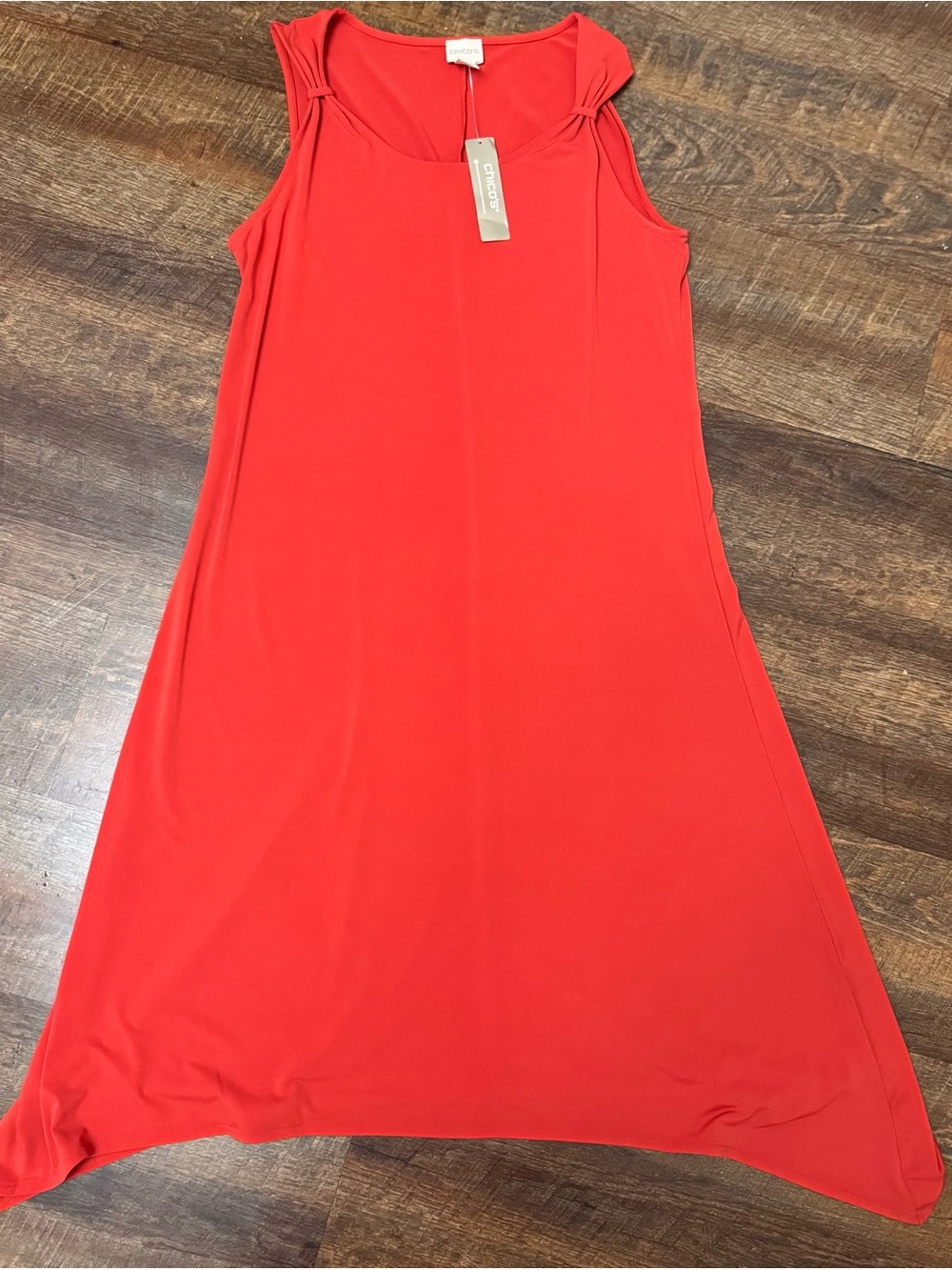 Chicos NWT Cayenne Clay Sharkbite MIDI Dress Size 1 Medium Sleeveless